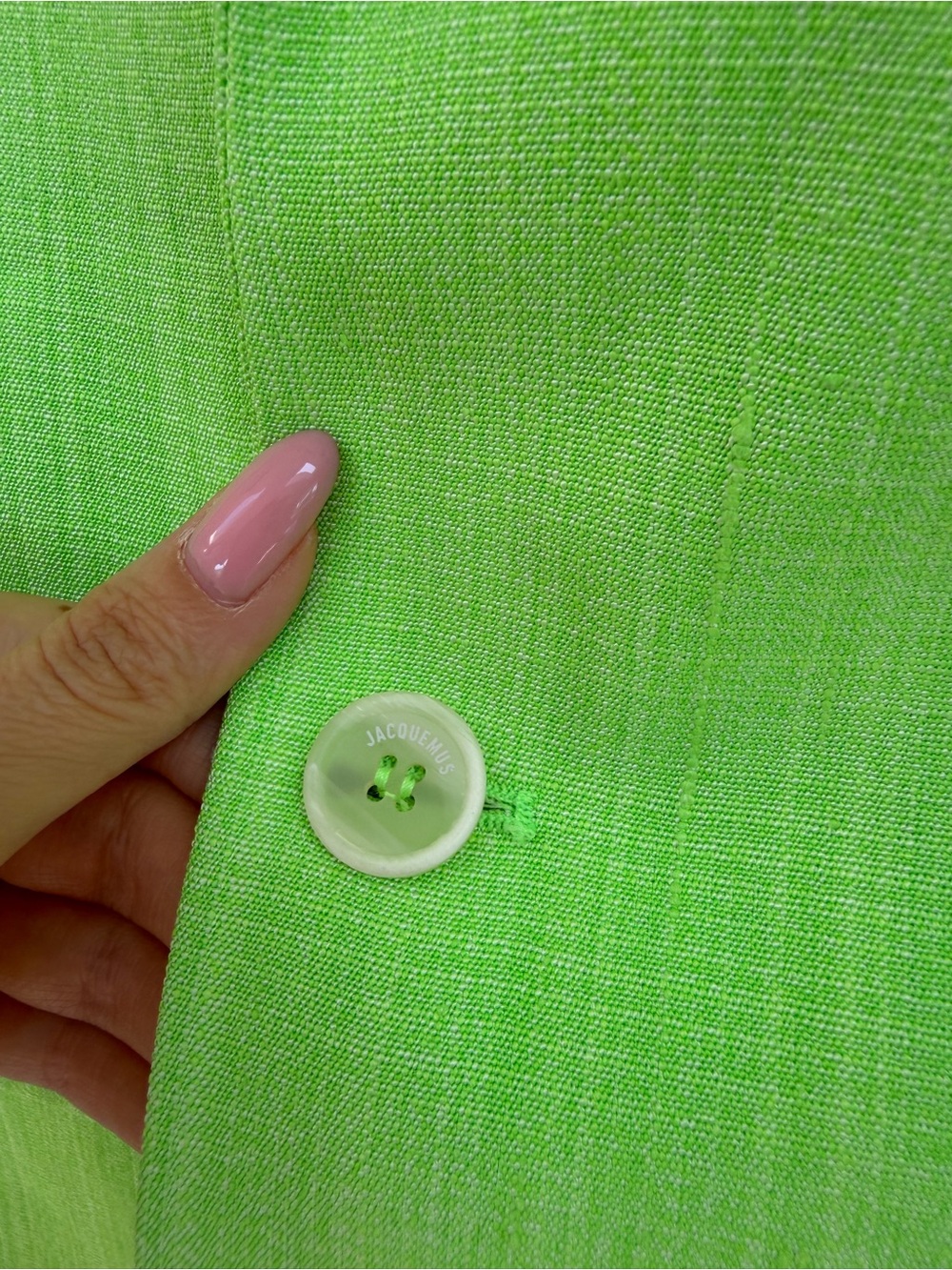 Jacquemus “Le Splash” Neon Lime Green Double-Breasted Linen Blazer - Picture 9 of 16